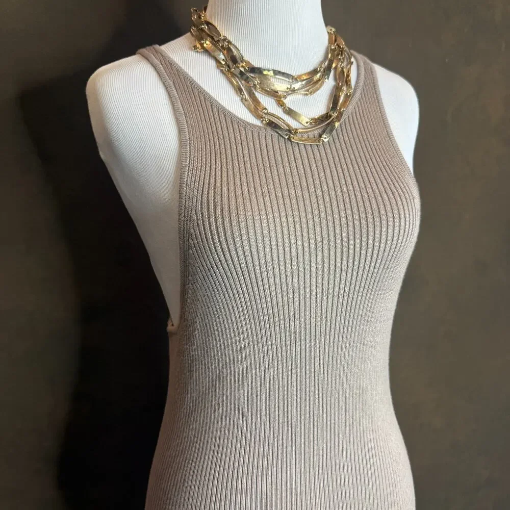 Abercrombie & Fitch Ribbed Knit Tank Bodycon Midi Dress Medium Tall MT Cream